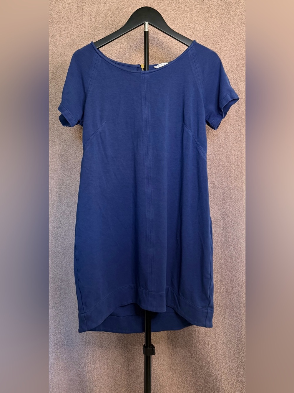Southern Tide Blue Short Sleeve Shift Dress Gold Back Zip Size 8